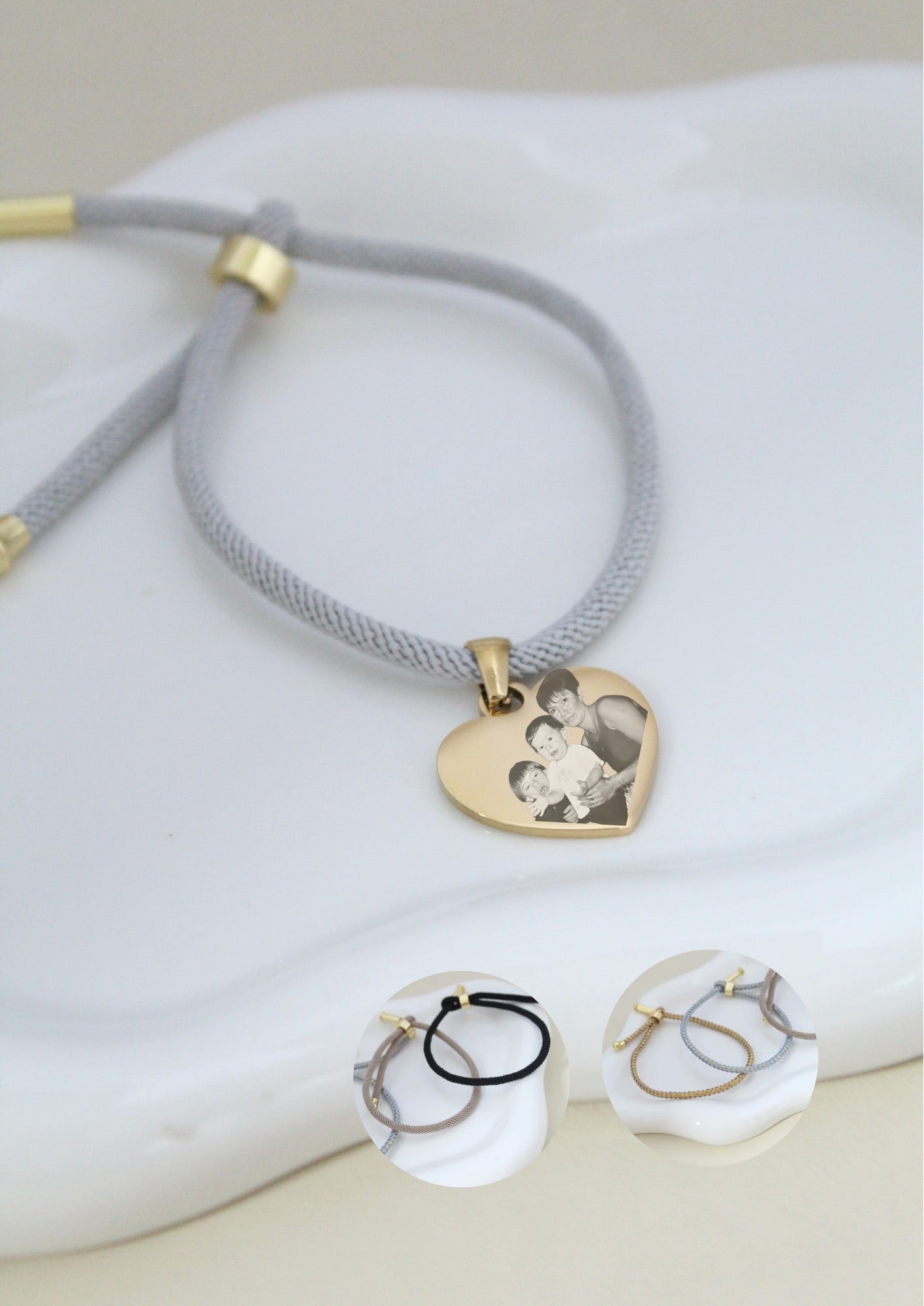 Pulsera de cordón ajustable con dije de ❤️ grabado